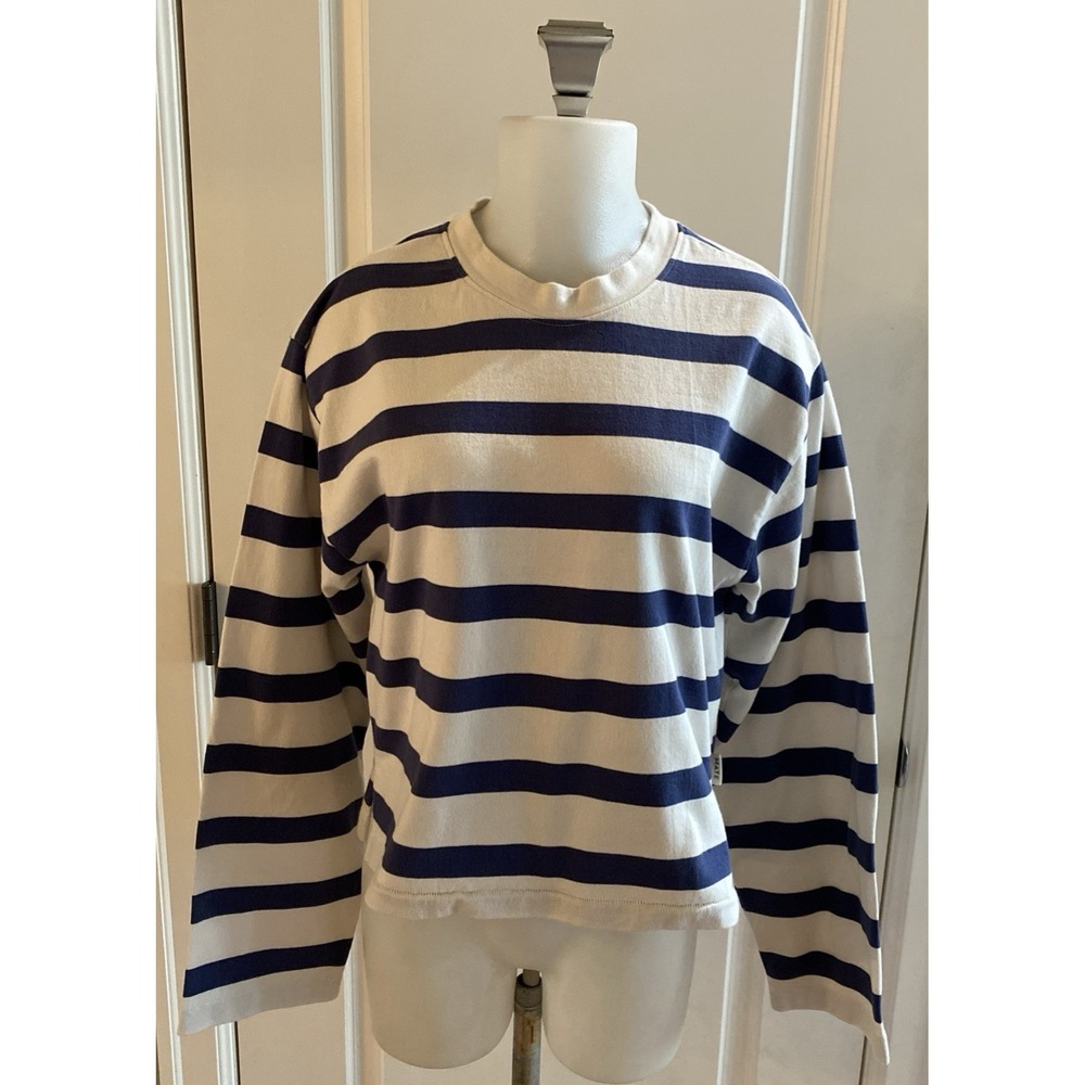 Mate The Label Crewneck Navy Blue White Sweatshirt Women's Organic Cotton - XS